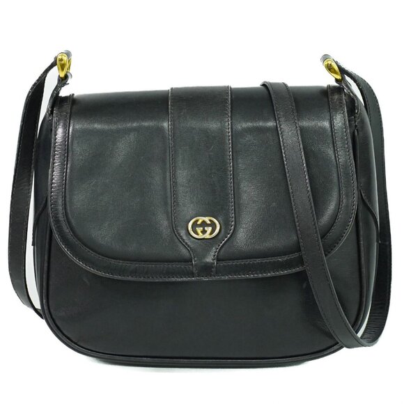 GUCCI Leather Shoulder Crossbody Bag Black - Picture 1 of 15